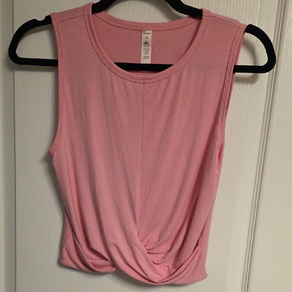 ALO Yoga Pink Twist-Front Muscle Tank